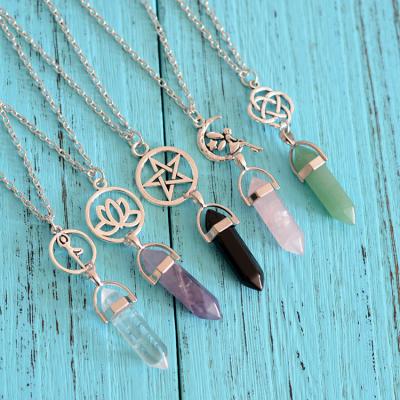 China Healing Crystal Pendant Sweater Chain Necklace CLASSIC Natural Quartz Stone Point Bullet Shape For Women for sale