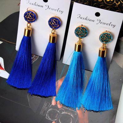 China Wholesale Flower Metal Rose Gold BOHEMIA Fashion Fan Long Tassel Drop Earrings For Women for sale