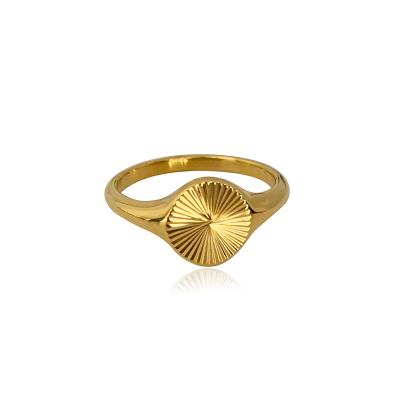 China Romantic Ins Style Minimalist Waterproof Tasty Rays Texture Circle Index Ring 18K Gold Plated Stainless Steel Carved Casting Rings for sale