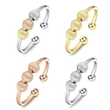 China Office / Career Personalized Fashion Ring Ornament Transfer Beads Simple Gold Plated Frosted Open Rings for sale