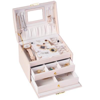 China Wholesale Multilayer Leather Drawer Jewelry Case Necklace Earrings Ornament Multifunctional Storage Box Jewelry Storage Box for sale