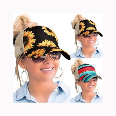 China European and American Popular COMMON Mesh Cap Sunflower Cross Ponytail Breathable Baseball Hats for sale