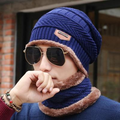 China COMMON Soft Thicken Ski Hat Men Winter Hats Neck Warm Wool Hat Set Men Women Beanie Knitted Cap Scarf Set for sale