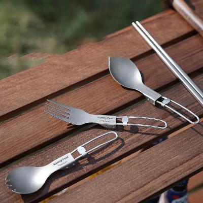 China Disposable Camping Outdoor Camping Picnic Cookware Ultralight Titanium Camping Tableware Folding Soup Fork Pure Spoon Chopsticks for sale