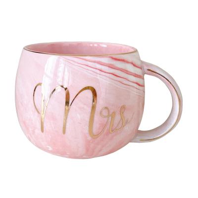 China Wholesale 320ml Viable Pink Ceramic Marble Coffee Mug For Birthday Gifts for sale