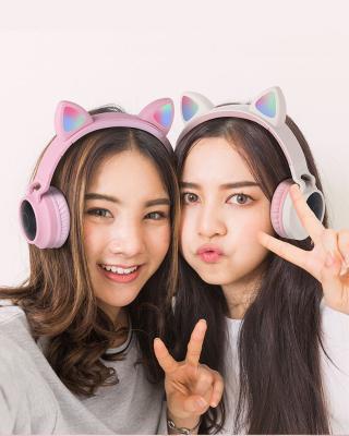 China 2021 Hot Gaming Wireless Headphones Headband Cute Cartoon Cat Ear Headset for sale