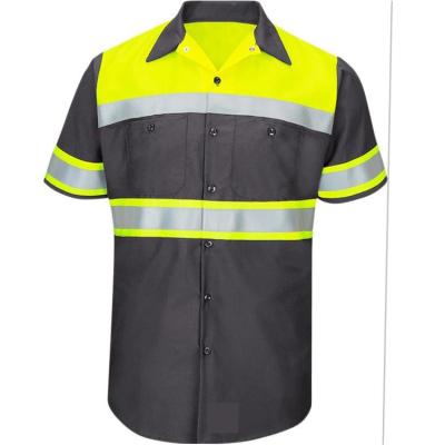 China Anti Shrink Short Sleeve Male Work Shirt With High Visibility Reflective Tape for sale