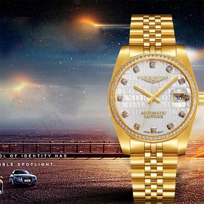 China Top 10 Automatic Custom Brands Logo Wrist Watch Men Popular Wristwatches Hands Date Gold Color For Water Proup for sale