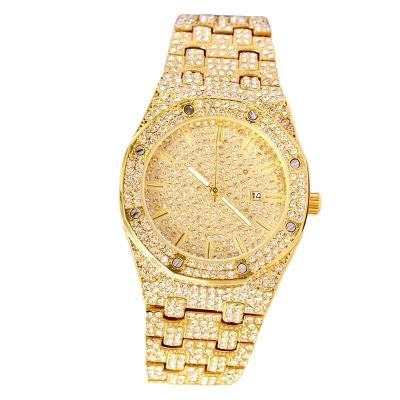 China Chronograph Rine Stone Mens Watch Gold Plated Luxury Watch Fashion Woman Watch for sale