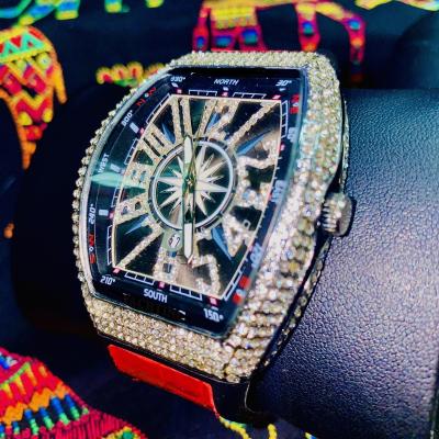 China FM Chronograph High Quality Custom Luxury Leather Watch Strap Watches Hip Hop Iced Out Crystal Watches For Men for sale