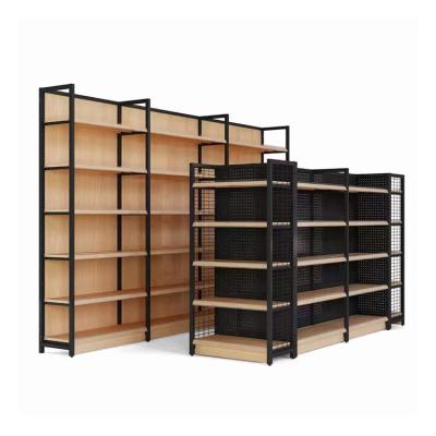 China Single Sided / Double Sided Customized Wooden Gondola Shelving Display Store Shelves Supermarket Shelves for sale