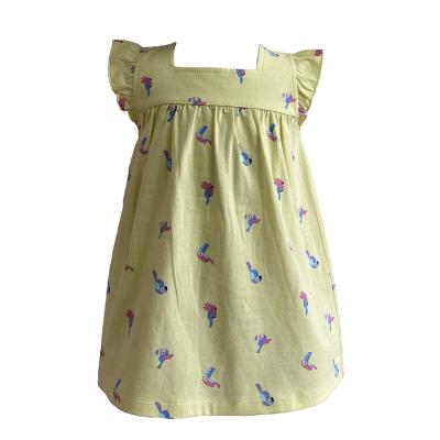 China Anti-wrinkle Customer Design Summer Cotton Baby Dress 100% Full Print Bird With Lace Sleeve Baby Princess Dress for sale