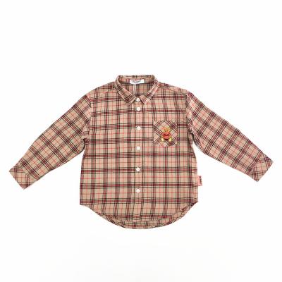 China Anti-wrinkle hot sales popular kids cotton plaid shirt casual kids boys with long sleeve blouse with carton logo pocket for sale