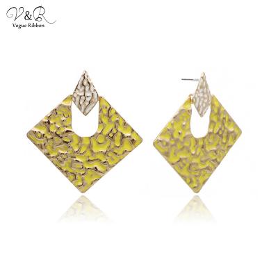 China V&R Trendy Gold Plated Geometric Hammered Textured Metal Chunky Statement Drop Dangle Earring For Women for sale