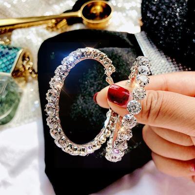 China Trendy Fashion Women's Jewelry 925 Sterling Silver Post Circle Earrings Large Big CZ Crystal Rhinestone Hoop Earrings Diamond for sale