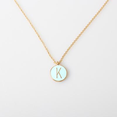 China Handmade Round Pending White Epoxy Gold Plated Initial Necklace M Letter Oval Chain 18K Alloy Gold V&R Jewelry for sale