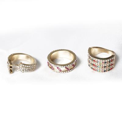 China Alloy Qingdao V&R Fashion 3 New With Colorful Rhinestones Alloy Ring Set for sale