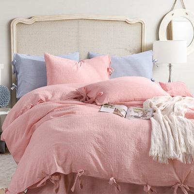 China Natural color 100% French Cotton Linen bedding set stone washed for home use quilted bedcover set for sale