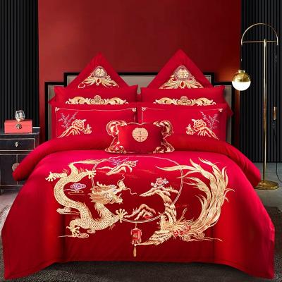 China Hot Sale Soft Wedding Bedding Set 100% Cotton Embroidery Bed Set For Wedding for sale