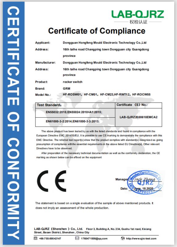 CE - Dongguan Hongfeng Mould Electronic Technology Co., Ltd.