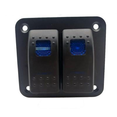 China Hot Selling Car Bus Marine Truck Camper Vehicles Ambulanec ON-OFF Blue Led 2 Gang 12V Automotive Car Marine Boat ATV Rocker Switch Panel for sale