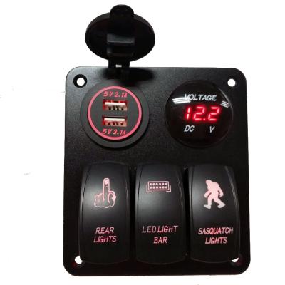 China Hot Selling Universal Car/Ship/RV/SUV/Ambulance Car&Boat Switch Panel With Dual USB Plug Voltage Digital Display Charging Meter for sale