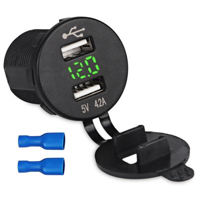 China New Hot Selling China-chic Motorcycle Car Charger Dual USB Port Digital Display Voltmeter 4.2A Car Mobile Phone Charger for sale