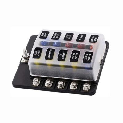 China Vehicle Car Boat Marine Fuse Box 10-Way Blade Fuse Blocks With Car Marine Caravan Boat LED Warning Indicator for sale