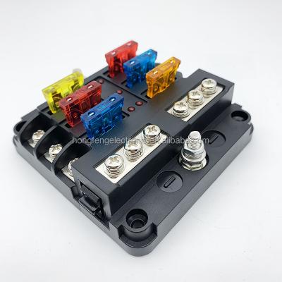 China PBT Waterproof 6 Way 12V/32V Car Fuse Box Buss Bar 100A With Negative Pole Blade Fuse For Car Marine RV Boat for sale