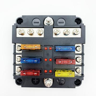 China Car/Marine/Boat etc…. DC 12V - 32V 100AMP Blade Fuse Box Factory Price 6 Way Fuse Box Holder Bracket With LED Warning Light Kit For Car Boat for sale