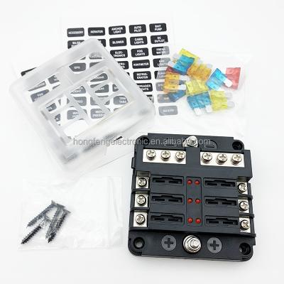 China Factory Price 6 Way Car/Marine/Boat/Bus etc... Plastic Fuse Box Car BUS Boat Automotive Fuse Box Cover Blade with LED Light and Stickers for sale