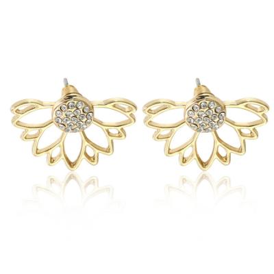 China Hiphop 00138-1 Women Earring Jewelry Classic Fine Diamond Lotus Shape Front Back Earring For Girls for sale