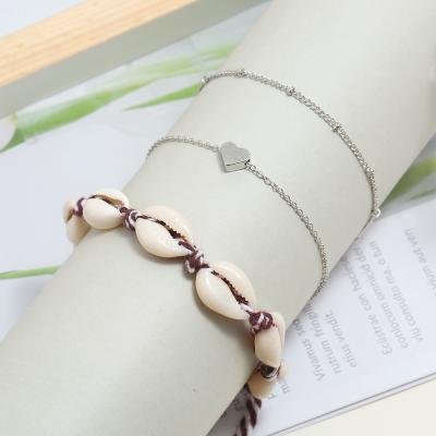 China New 00399-3 Hawaii Metal Love Foot Bohemian Chain Set Ethnic Wind Shell Woven Anklet Bracelet for sale