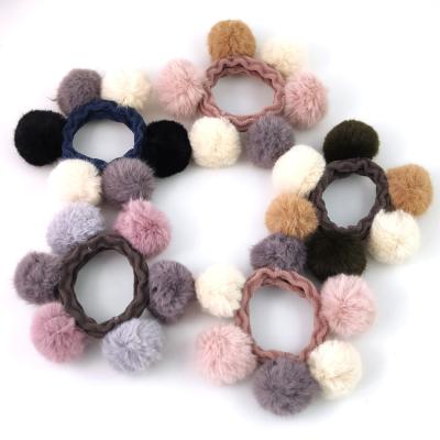 China 00340-11 New Arrival Winter Hair Rope Pompom Elastic Band Soft Cute Multicolor Hair Scrunchies Small for sale