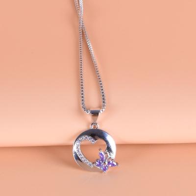 China Europe and America fashion women necklace heart butterfly necklace amethyst pendant necklace 20269-5 for sale