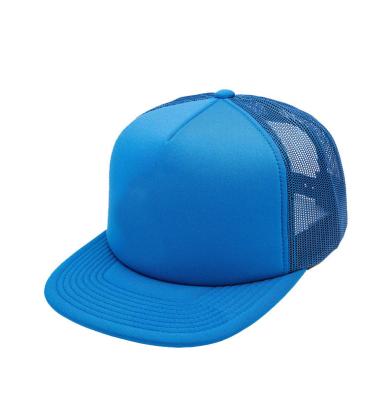 China 100% Polyester Foam 5 Panel Flat Bill Trucker Cap Plain hip hop style OEM ODM Factory for sale