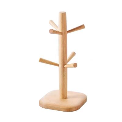 China Hot Sale Wooden Cup Holder Stocked Tree With 6 8 10 12 Hooks Wooden Organizer Accessories Mug Hanger Coffee Tea Cup Holder Stands for sale