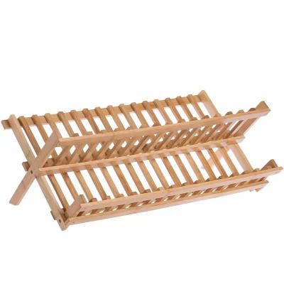 China Custom Sustainable Folding Bamboo Dish Drying Rack Dish Rack Solid Wood Kitchen Rack for sale