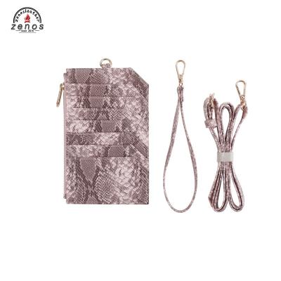 China 2020 Fashion Zenos Zipper Phone Bags Snake Skin Emboss With Credit Card Holder For Women Men With Lanyard for sale