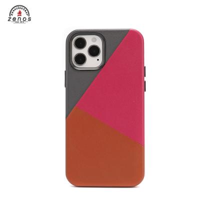 China zenos magesafe anti-fall mobile phone case three colors leather color matching back cover for iphone 12 series for sale