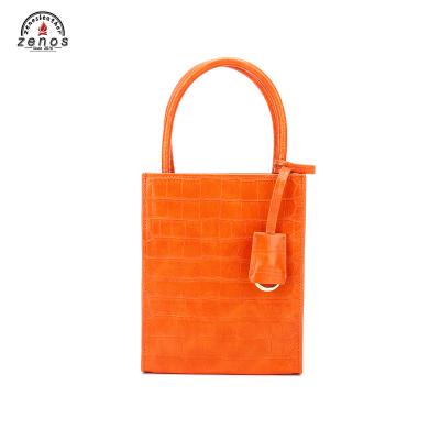 China Factory Wholesale 2021 Luxury Popular Hand The Mini Tote Solid Color Crocodile Pattern PU Leather Shoulder Women Tote Bag for sale