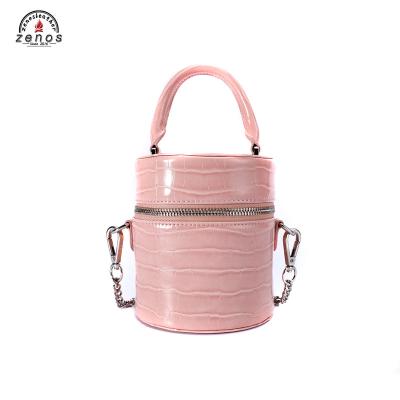 China Fashion Zenos Leatherette Alligator Embossed Small Cylinder Cross Bucket Bag Women Purses - Body Bag Zipper Bag For Girl for sale