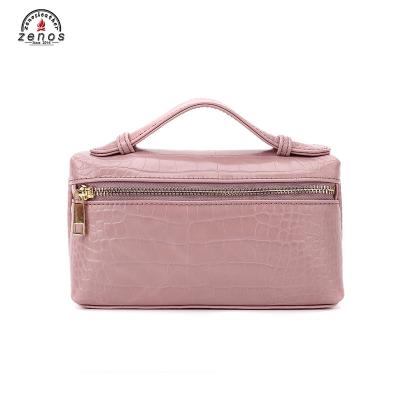 China 2020 Custom Fashion Zenos Crocodile Emboss Pink Leather Handbag Women Fashion Lady Handbags for sale