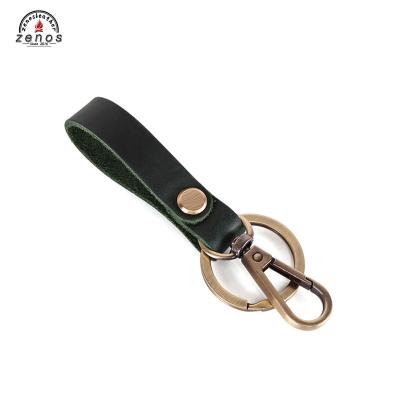 China Genuine Vintage Zenos Crazy Horse Car Leather Key Chain With Heavy Duty Carabiner Metal Hook for sale