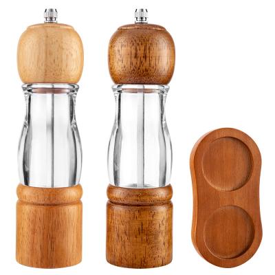 China Sustainable Stylish Home Rubber Wooden Salt Pepper Grinder And Adjustable Ceramic Grinder for sale