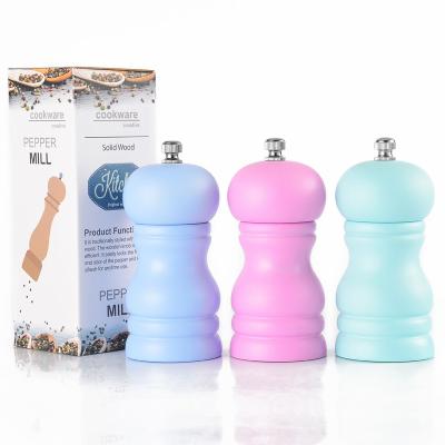 China Viable Wooden Salt and Pepper Grinder Salt Shaker Adjustable Ceramic Grinder Kitchen Pepper Grinder Cooking Tools Instrument for sale