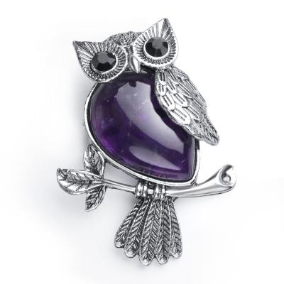 China High Quality Owl Gifts Healing Crystal Stones Necklaces Pendant For Women Men Natural Amethyst Quartz Gemstone Jewelry Pendant for sale