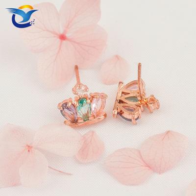 China High Quality Fashion Colored Zircons Earrings For Women Copper Crystal Earrings Luxury Studs Earrings for sale