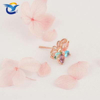 China Top Fashion High Quality Small Copper Stud Earrings Popular Zircon Butterfly Stud Earrings For Women for sale