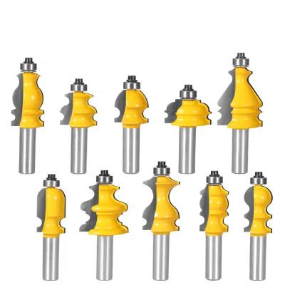 China Furniture 10pcs 12mm Architectural Casting Leg Railing Router Bit Set Baseline Casing Woodworking Cutters Face CNC Mill for sale